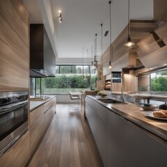 Modern Kitchen Interior with Kitchen Appliances and Dining Table