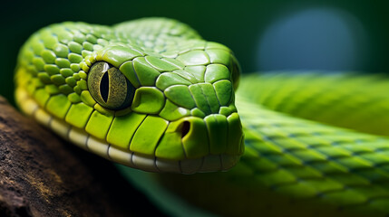 close up of a green snake - obrazy, fototapety, plakaty