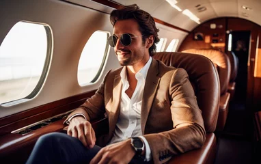 Fotobehang Man in a luxury charter plane enjoying life © piai