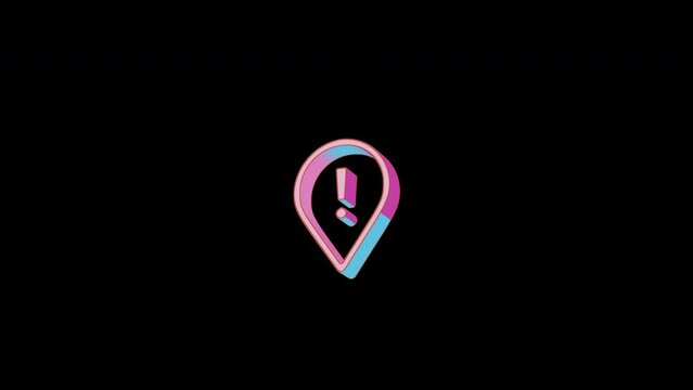 Bright map marker exclamation icon is jumping merrily. Retro style. Alpha channel black. Looped from frame 120 to 240, Alpha BW at the end