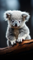  Cute koala on a tree branch. AI generation