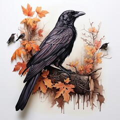 Charcoal drawing of a raven, ai generated