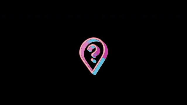 Bright map marker question icon is jumping merrily. Retro style. Alpha channel black. Looped from frame 120 to 240, Alpha BW at the end