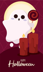 Happy halloween poster Cute ghost cartoon Vector