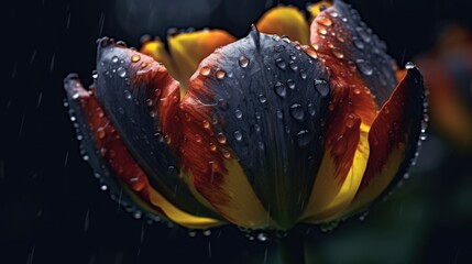 Beautiful tulip with raindrops on the petals close-up. Tulips. Mother's day concept with a space...