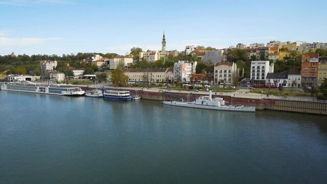 View to Kalemegdan Fortress and old town from Brankov bridge Belgrade, Serbia