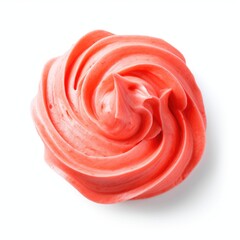 Strawberry pink sorbet swirl on white. Photorealistic, on white background.