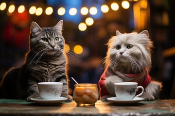 coffee shared with feline companions. Generative AI