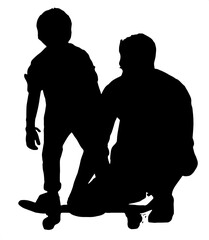 silhouette of a father and son with skateboard vector