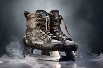 winter skates, ice skating, ice rink, winter Symbol, winter leisure concept, Christmas lights, winter holidays concept, Banner size