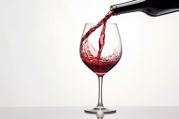 Pouring red wine onto white background. Generative AI