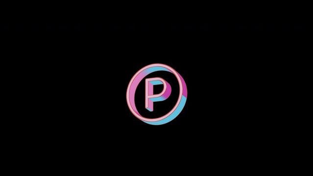 Bright parking circle icon is jumping merrily. Retro style. Alpha channel black. Looped from frame 120 to 240, Alpha BW at the end