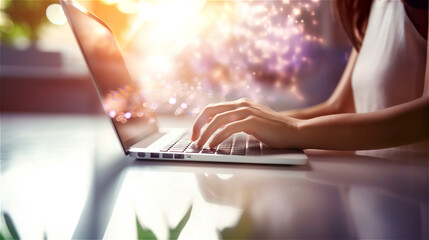 Fototapeta premium person typing on a laptop