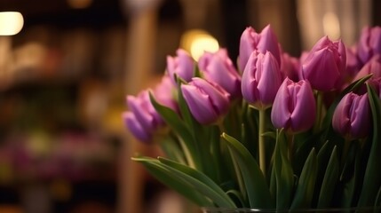 bouquet of pink tulips in a vase on a dark background