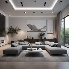 Living room in a bright modern house open floor plan minimalist style.