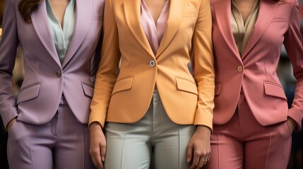 Elegant suits tailored for business women are showcased