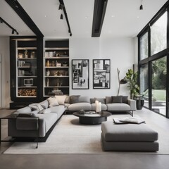 Living room in a bright modern house open floor plan minimalist style.