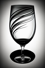 Glass of wine, vector logo, black and white, beautiful ivy storm inside the glass as liquid, white background