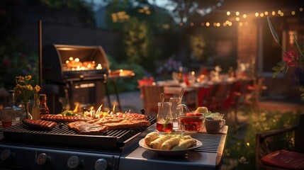 Backyards transform into lively spaces for barbecue parties - obrazy, fototapety, plakaty