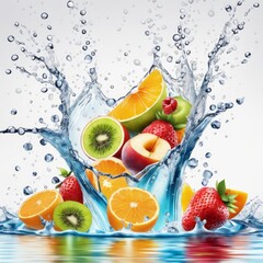 Mixed Fruits splashing into the water