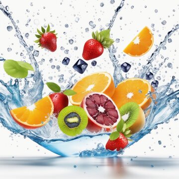 Mixed Fruits splashing into the water