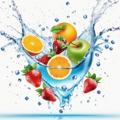 Mixed Fruits splashing into the water