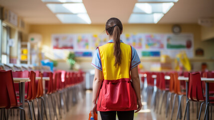 Staff members are committed to maintaining cleanliness in schools - obrazy, fototapety, plakaty