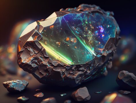 Opal, crystal background stone Close up Multicolored gemstone