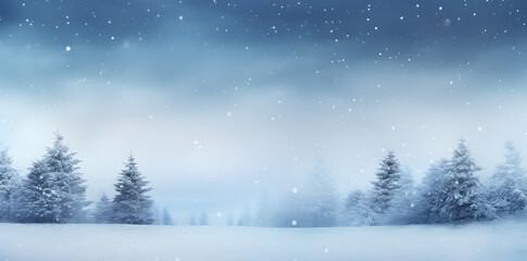 Snowy backdrop, Christmas blue background, snowy winter, winter holiday background, snowdrifts, snow-covered blur forest, cold winter time, christmas snowy, Web banner.