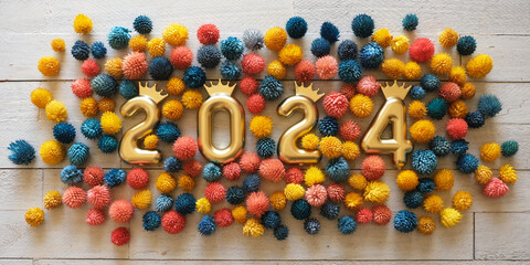 Gold 2024 and colorful flowers
