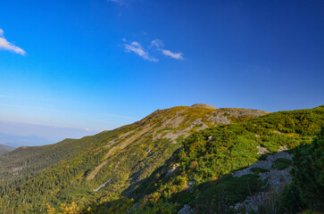 picturesque mountain landscape in the Beskid Żywiecki on the trail to Polica
