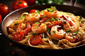 Delicious pasta with seafood. Generative AI