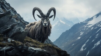 mountain goat in the mountains - obrazy, fototapety, plakaty