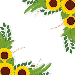 Colored sunflower border Flower border Vector