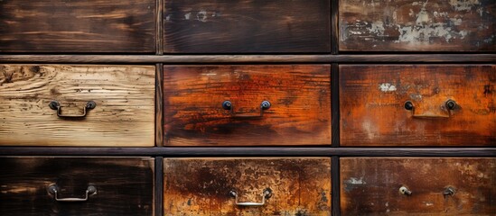 Background texture of vintage wooden cabinet drawers - obrazy, fototapety, plakaty