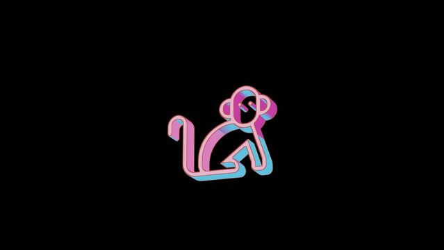 Bright monkey icon is jumping merrily. Retro style. Alpha channel black. Looped from frame 120 to 240, Alpha BW at the end
