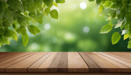empty wooden table with green background