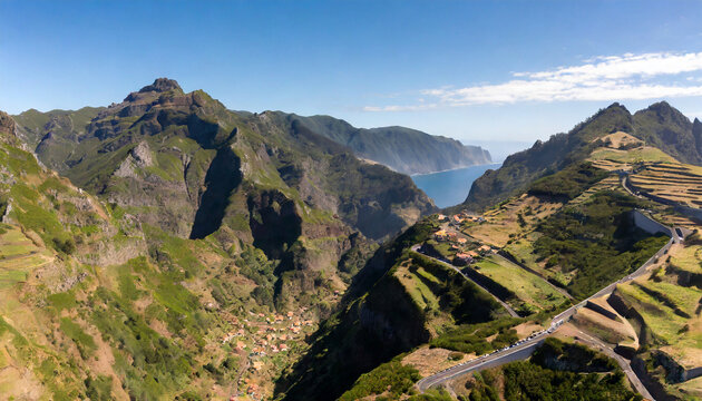 beautiful mountain landscape of madeira island portugal on a summer day aerial panorama view