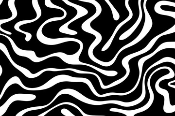 liquid fluid curves abstract black and white vector pattern
