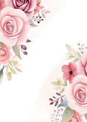 Pink and white vector frame with foliage pattern background with flora and flower