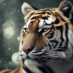 Fototapeta premium tiger wallpaper, in the style of graphite realism, mist, realistic, wimmelbilder, ivory, dynamic pose