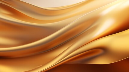 Fototapeta premium Gold or silk fabric with shiny reflections, curved into soft waves. Flowing beautifully, luxury and elegant. Gold stainless steel, aluminum, metal material. Top view.