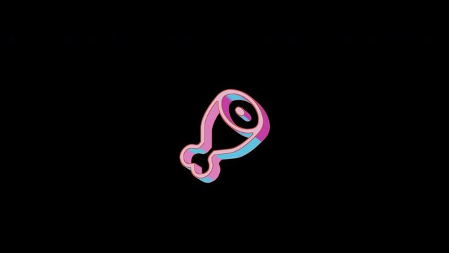 Bright meat icon is jumping merrily. Retro style. Alpha channel black. Looped from frame 120 to 240, Alpha BW at the end