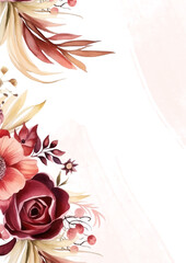 Red white and pink modern trendy vector design frame. Background fall boho template