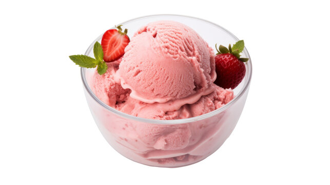 Closeup Strawberry Ice Cream -  Cutout of Delicious Frozen Dessert, Sweet Treat, Fruit Flavor, Summer Refreshment, Tasty Food Photography, Top View Isolated on Transparent Background, PNG