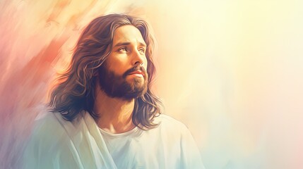 Illustration of Jesus Christ God Holy with Pastel Color Ink Effect, Religious Spiritual Concept
