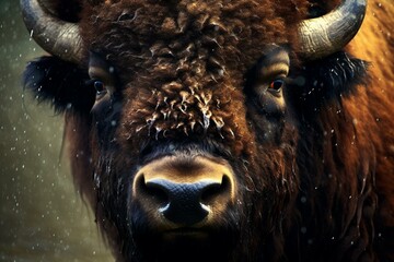 Bison with fluid droplets. Generative AI