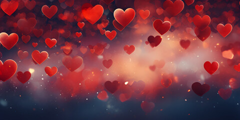 Valentine's Day concept love - abstract panorama background with red hearts - banner,