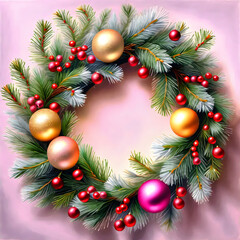Fototapeta na wymiar Beautiful Christmas Wreath Adorned in Pastel Colors.(Generative AI)