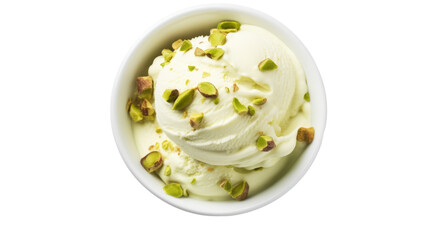 Closeup Pistachio Ice Cream - Cutout of Delicious Frozen Dessert, Nutty Flavor, Sweet Treat, Summer Refreshment, Tasty Food Photography, Top View Isolated on Transparent White Background, PNG